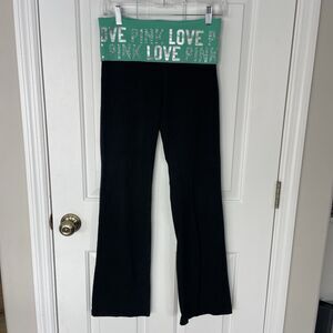 Victorias Secret PINK Yoga Pants Small Foldover Rhinestone Bedazzle Y2K Flare